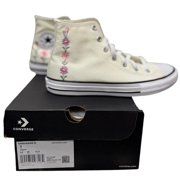 Converse Chuck Taylor All Star Hi Kids Youth 3 Cream Floral High-Top Sneakers - Picture 5 of 7